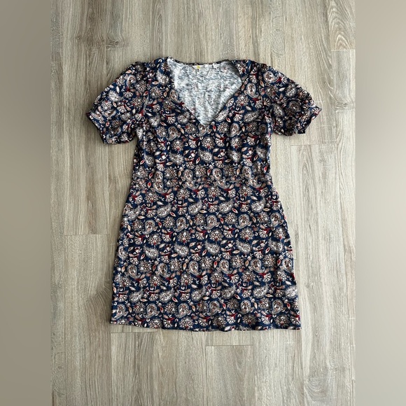 Boden Women’s  V-Neck Jersey Mini Dress Navy Paisley Terrace - Size 14 - Picture 2 of 10